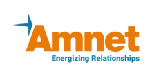 The logo of Amnet with the tag line, Energizing Relationship. A forward arrow flows from the left.