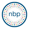 The logo of the national braille press. n b p, in lowercase.